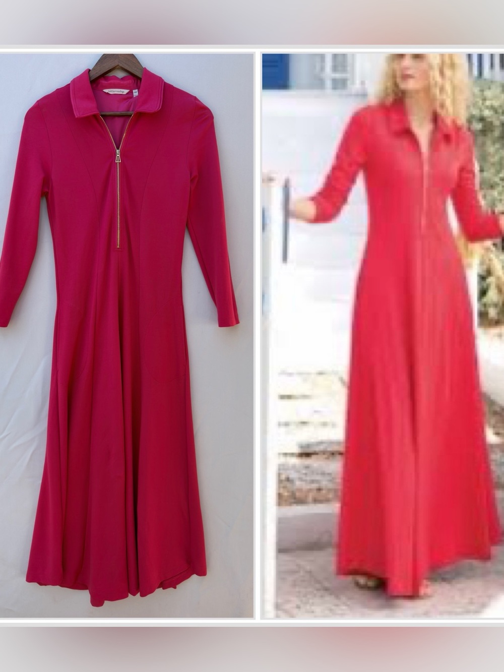 Soft Surroundings Tomato Red Zip Front Maxi Dress Pockets Stretch Knit PXS